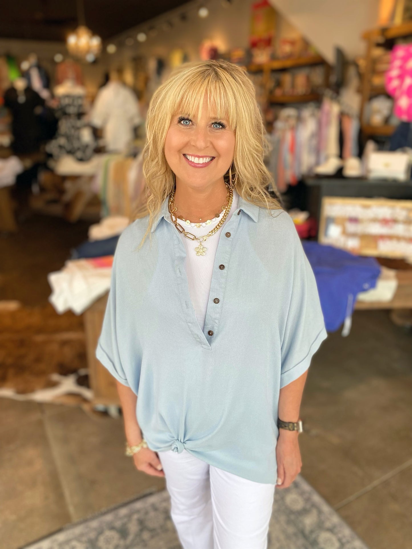 Henley Tee- Blue