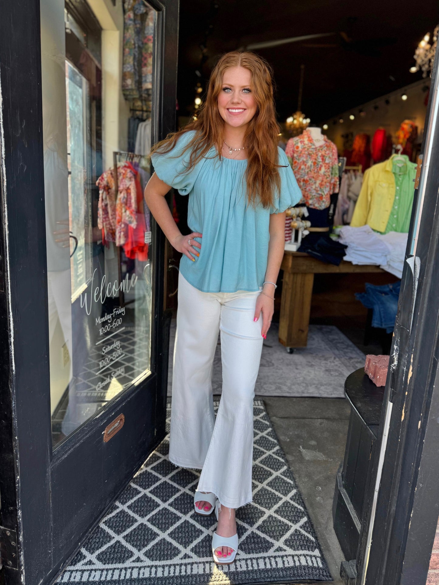 Ivy Jane Blue Peasant Popover Top