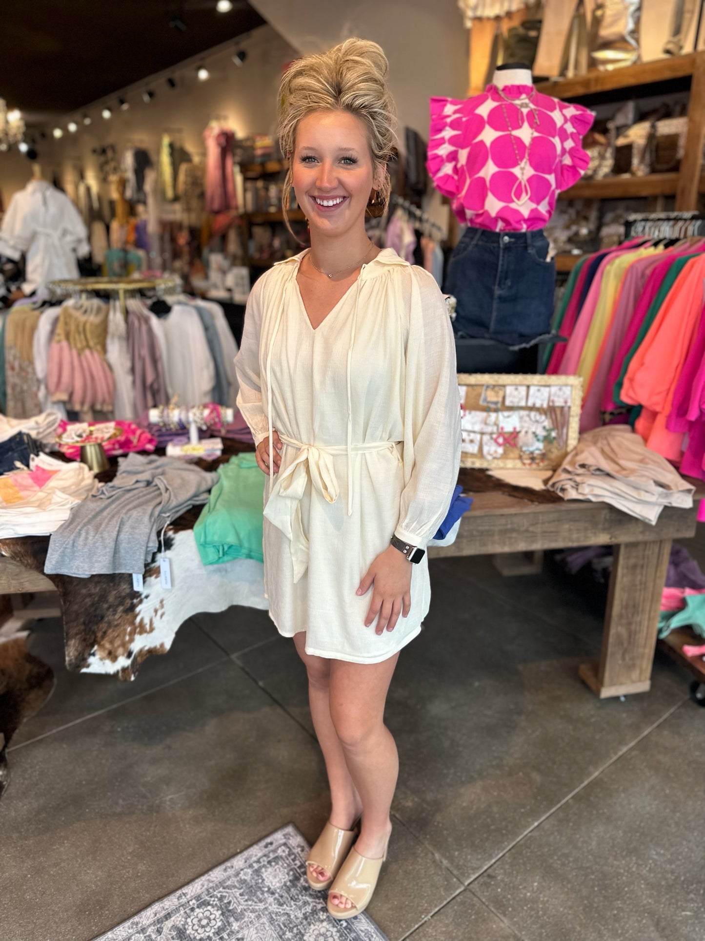 Cream Poof Sleeve Dress