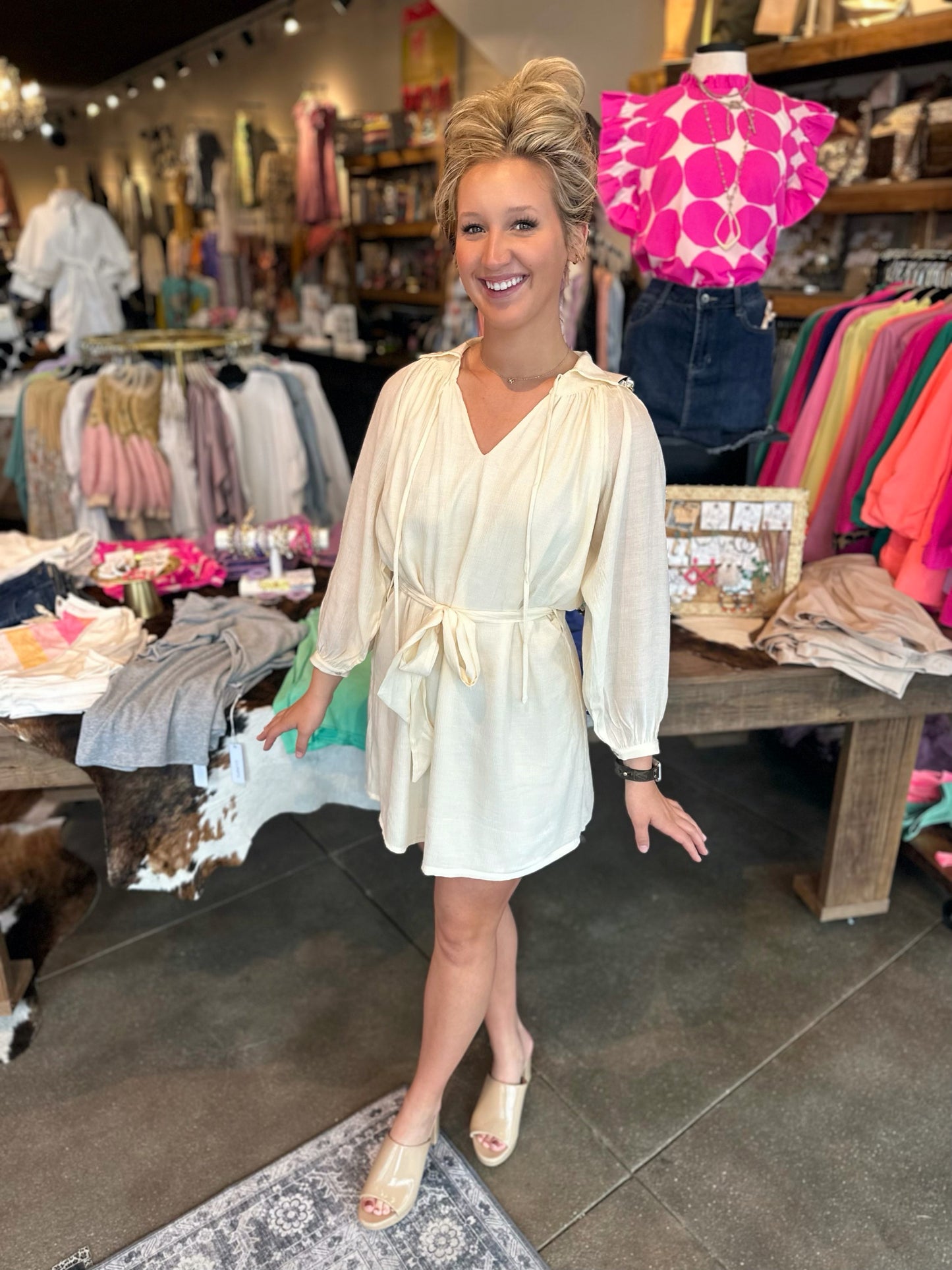 Cream Poof Sleeve Dress