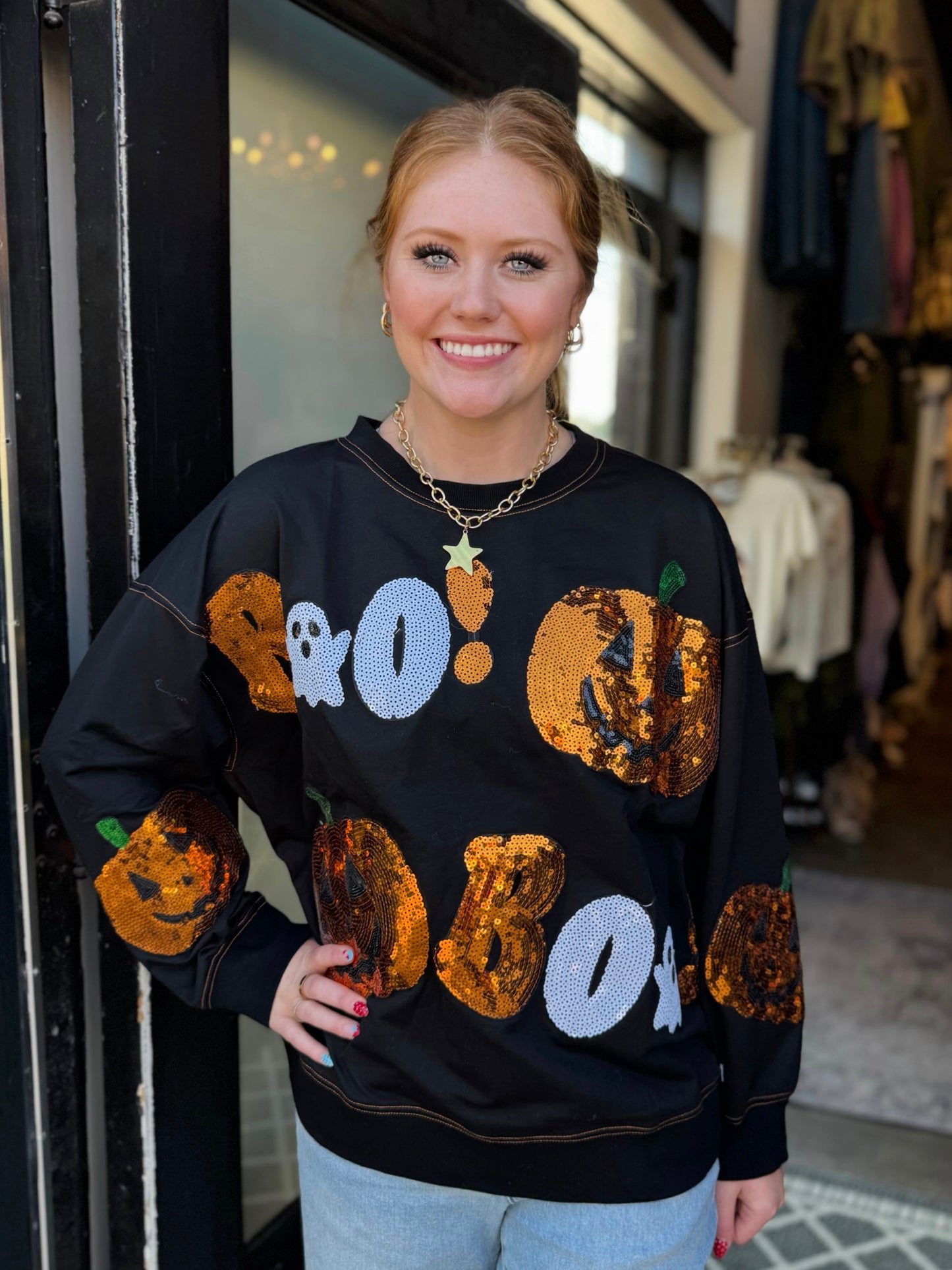 Spooky Halloween Sequin Embroideries French Pullover