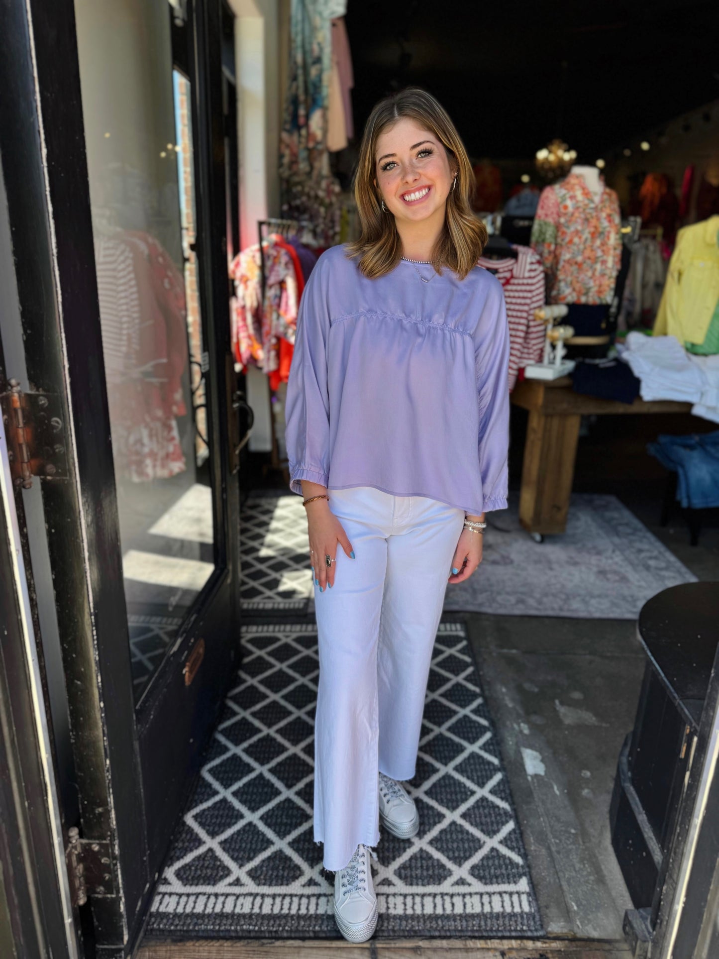 Joy Joy Lilac Batwing Pullover Top