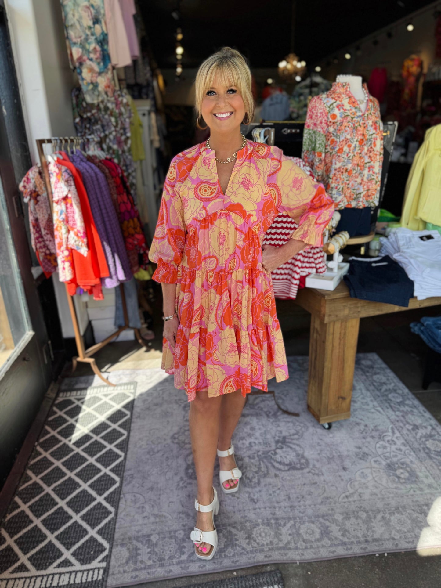 Uncle Frank Coral Floral Dress