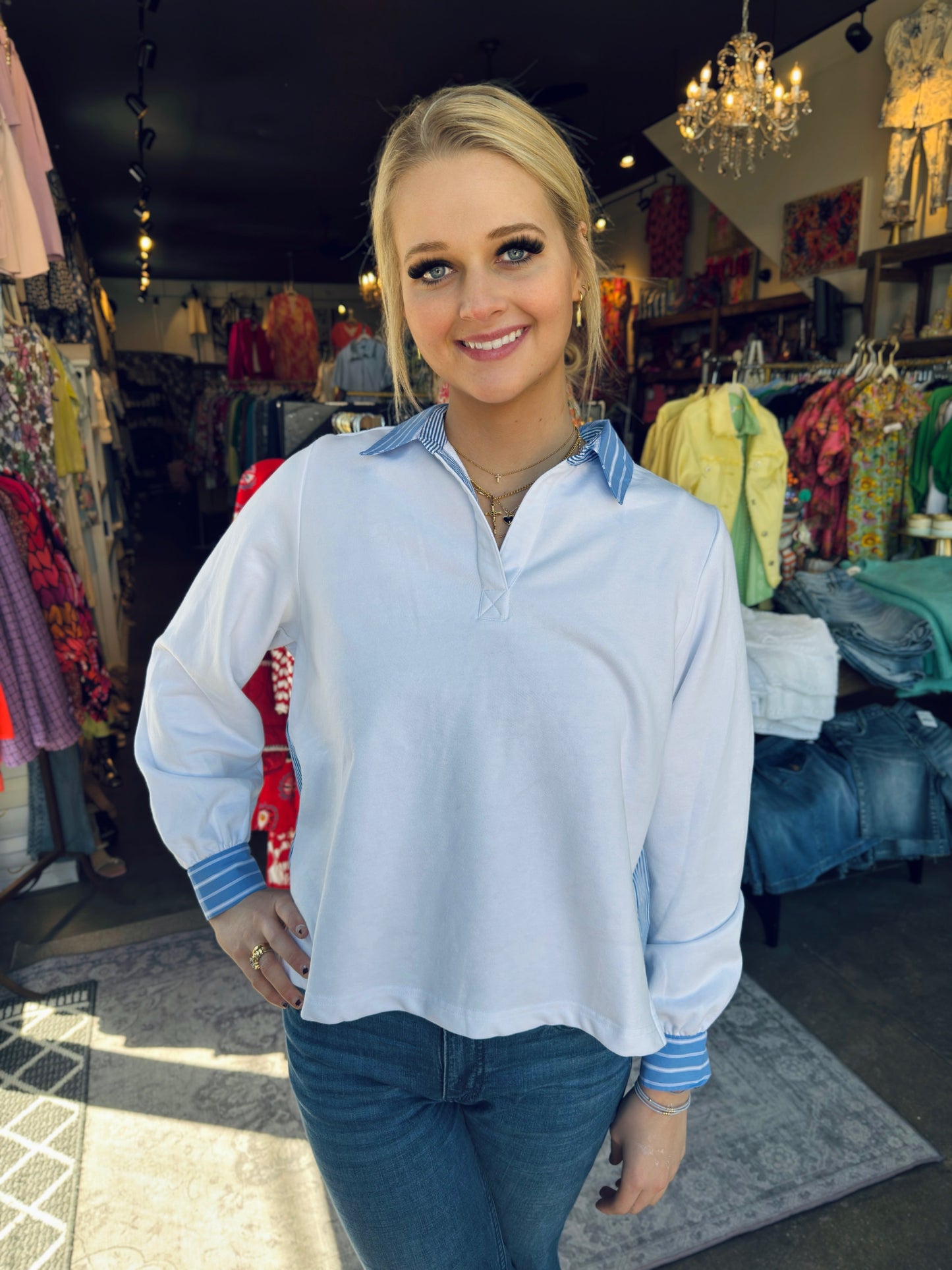 FDJ White Mix Media Sweatshirt