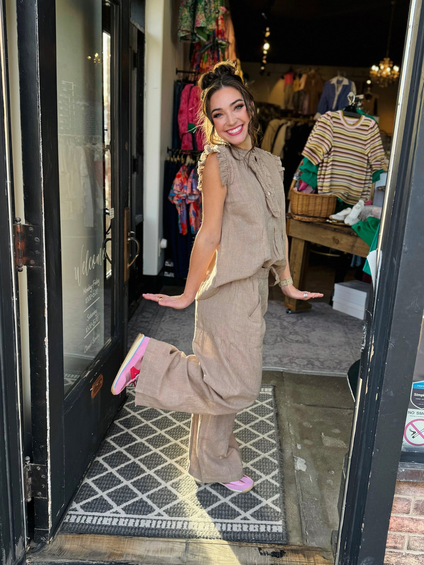 Ivy Jane Khaki Wide Leg Stripe Pant