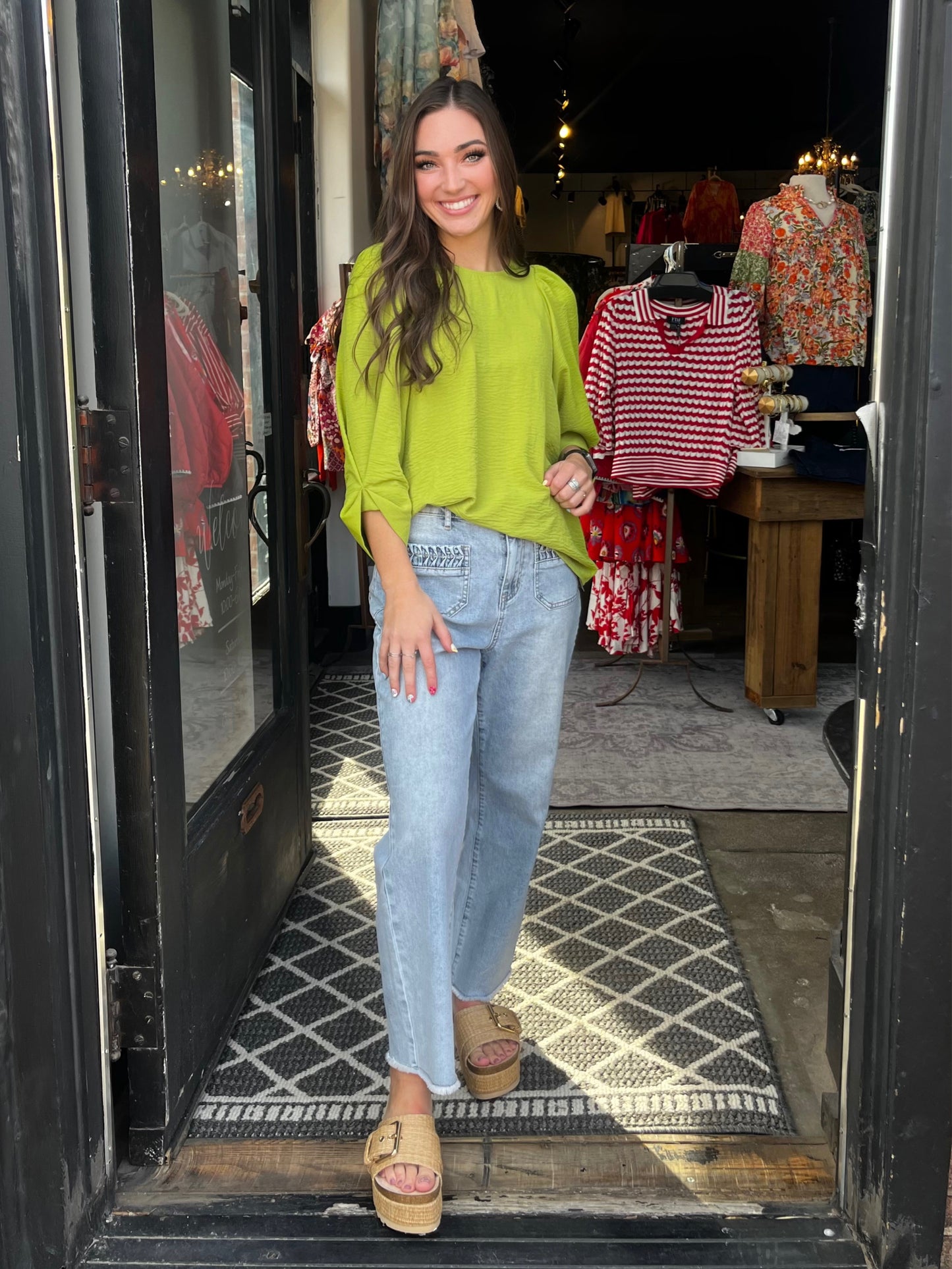 Ivy Jane Lime Tucked Sleeve Top