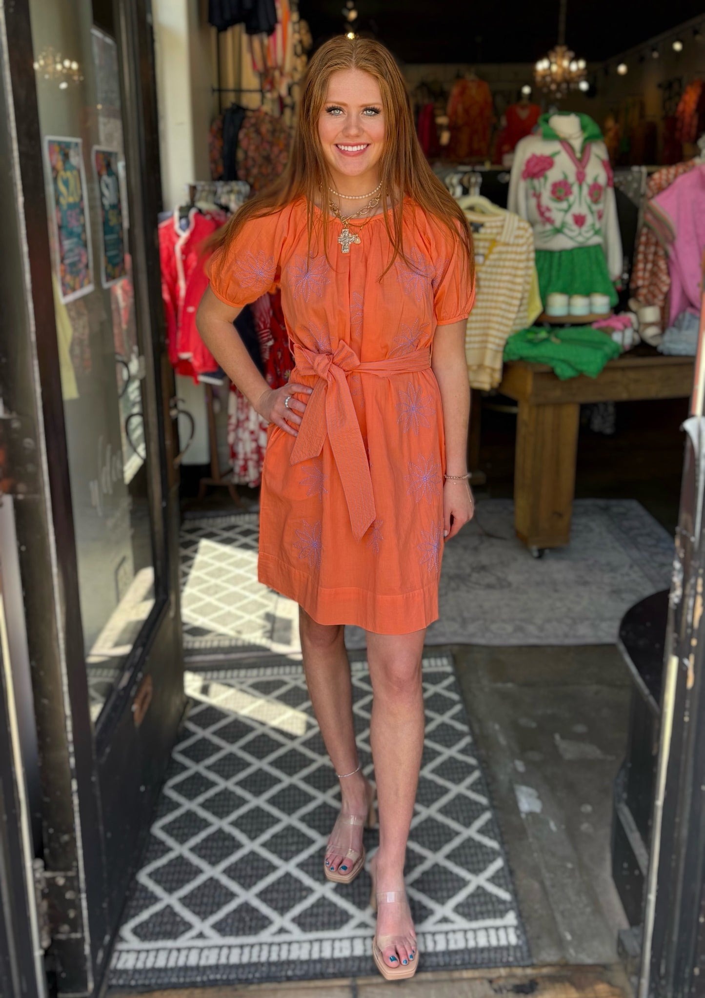 Uncle Frank Cantaloupe Star Flower Dress