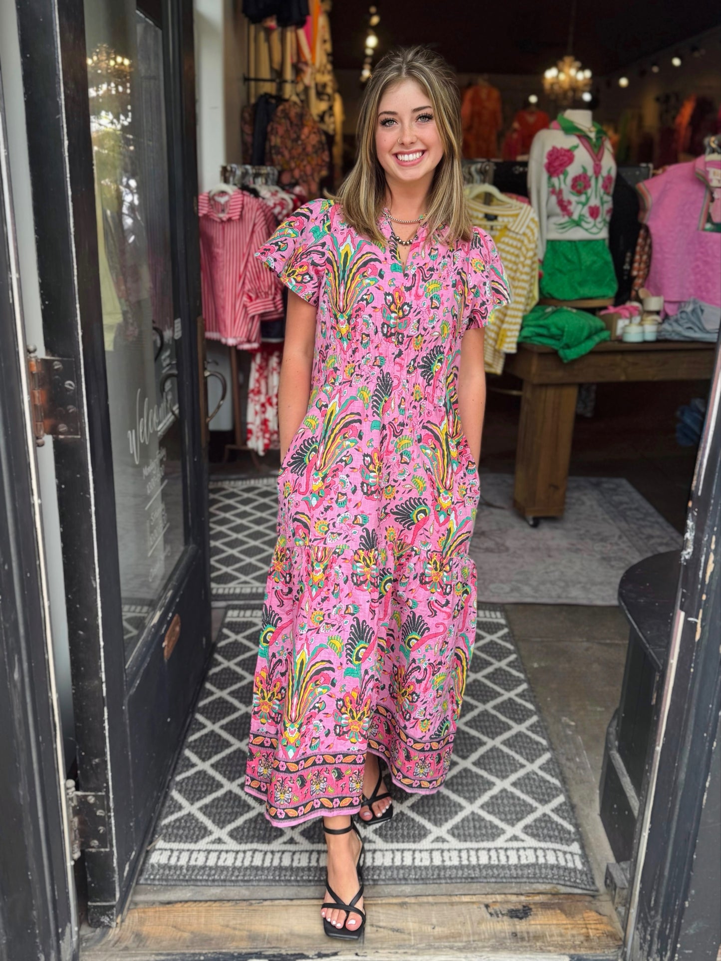 Uncle Frank Pink Tropical Borders Dress
