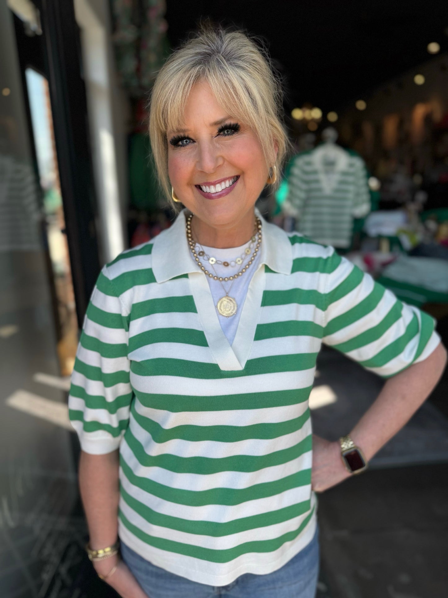 B.YOUNG GREEN/ WHITE STRIPE BYMMORLA SS POLO 20816302