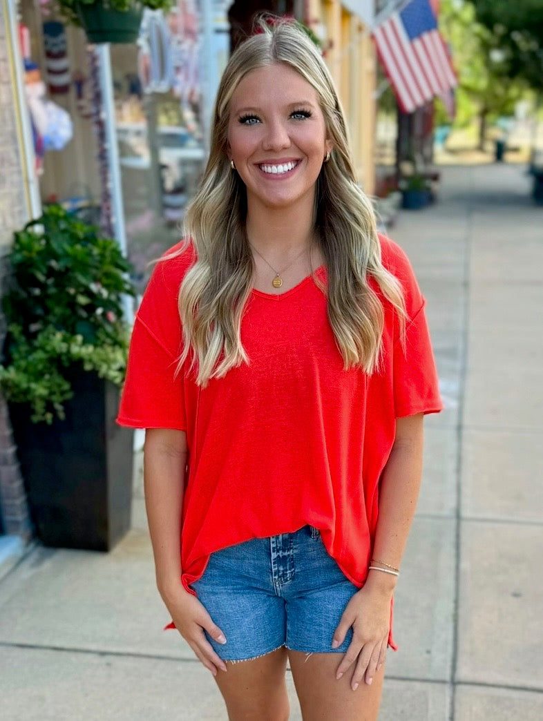 Amelias Coral V- Neck short sleeve top