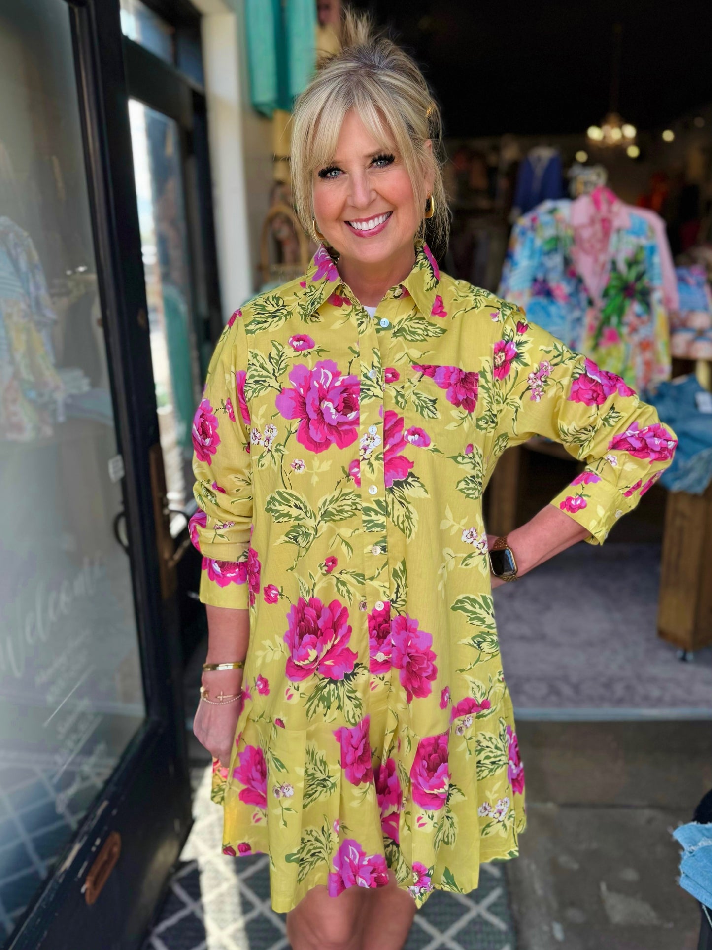 Uncle Frank Roses Pleated Shirtdress74635