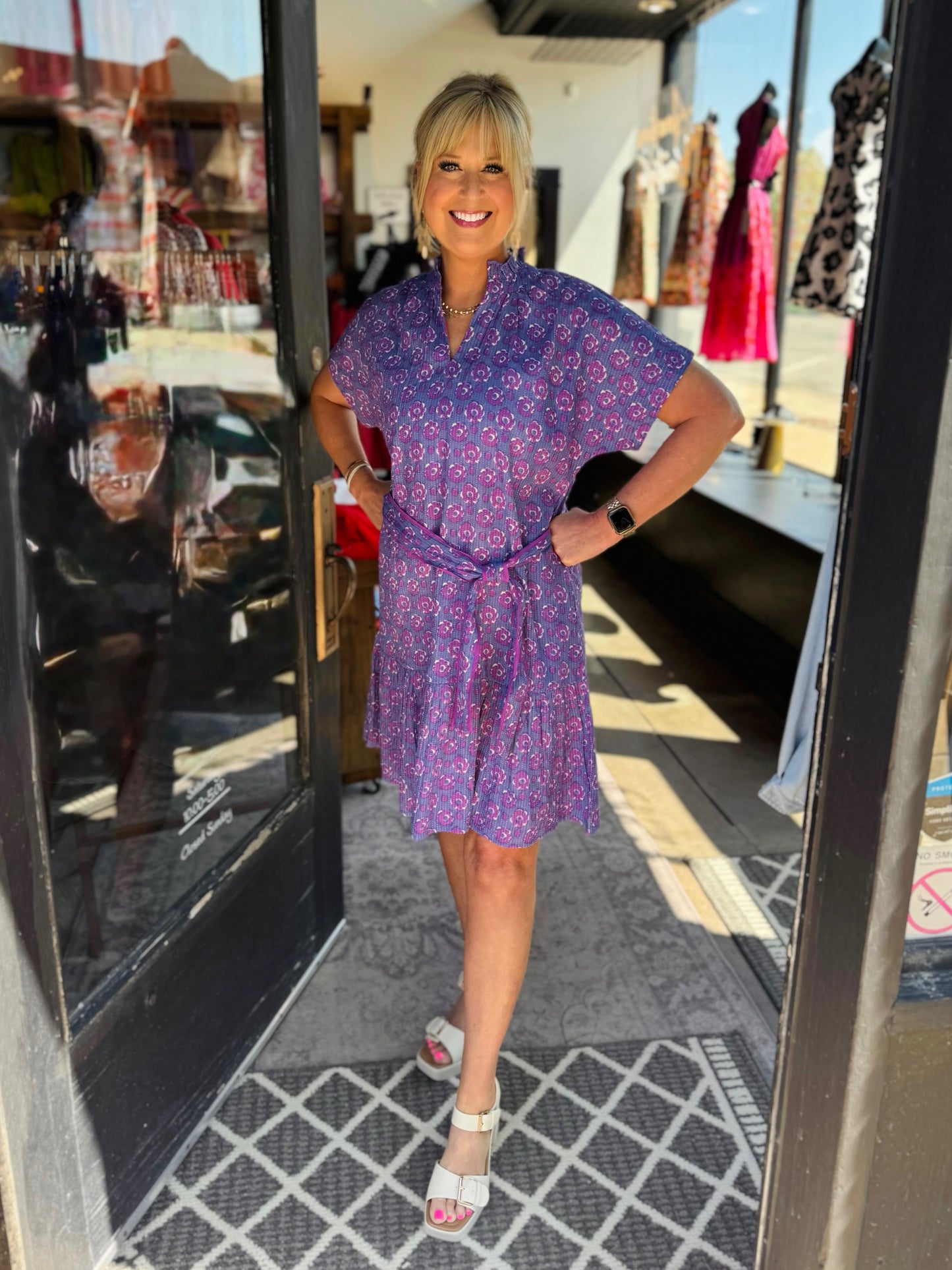 Uncle Frank Periwinkle Mock Kantha Stitched Floral Dress