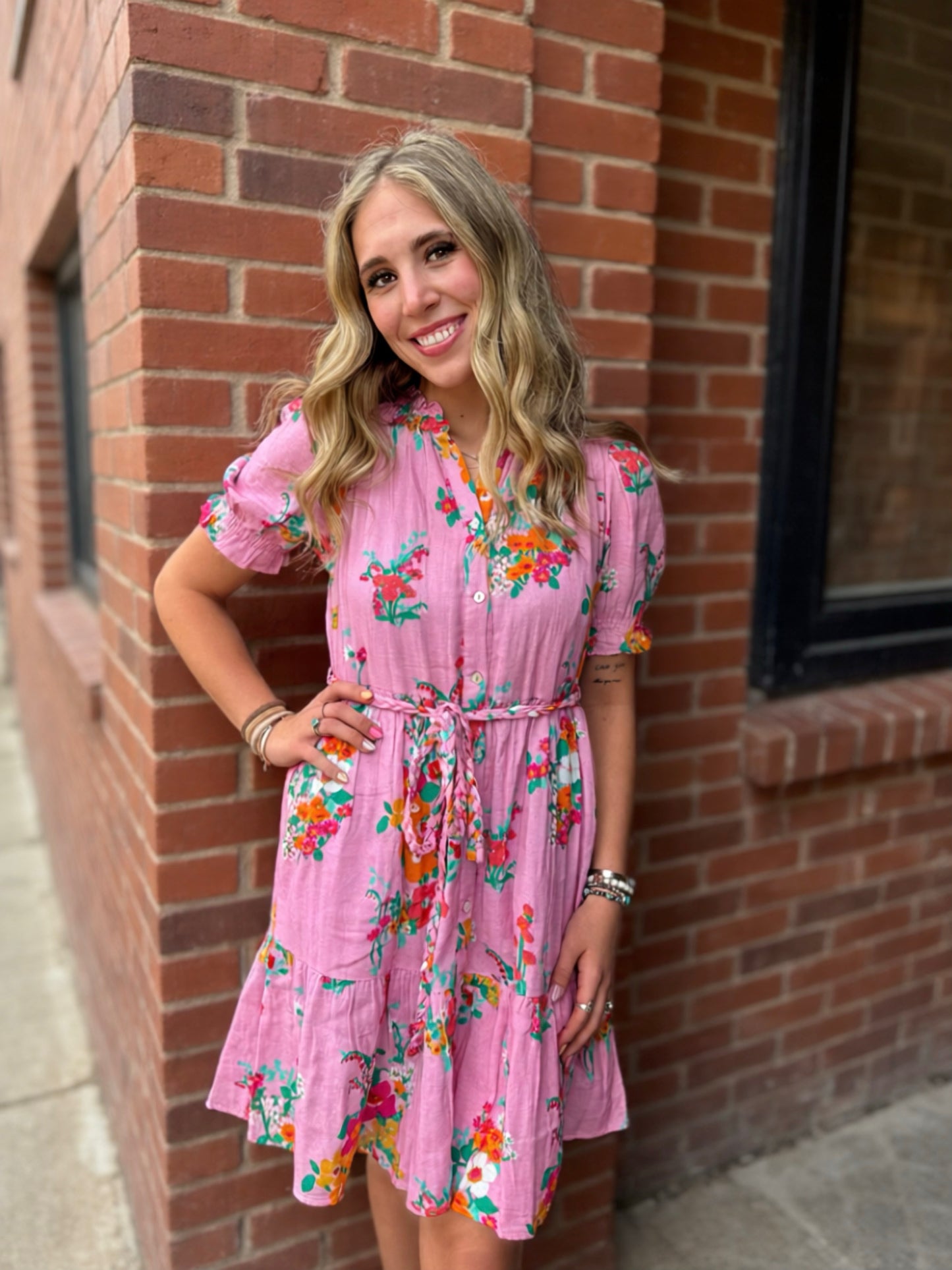 Uncle Frank Pink Floral Gauze Dress 74636