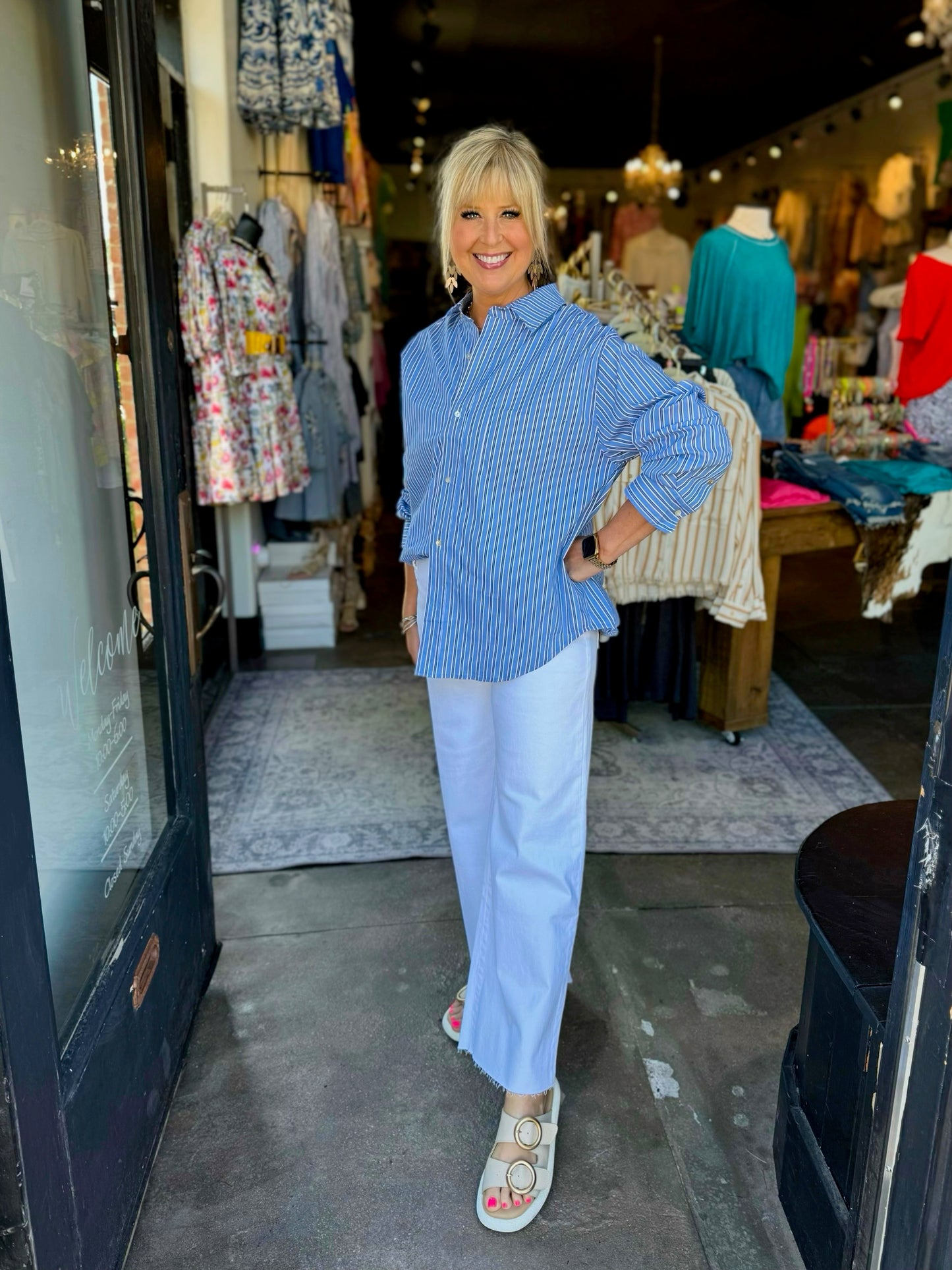Dear John Blue Lines Lola Button Up Top