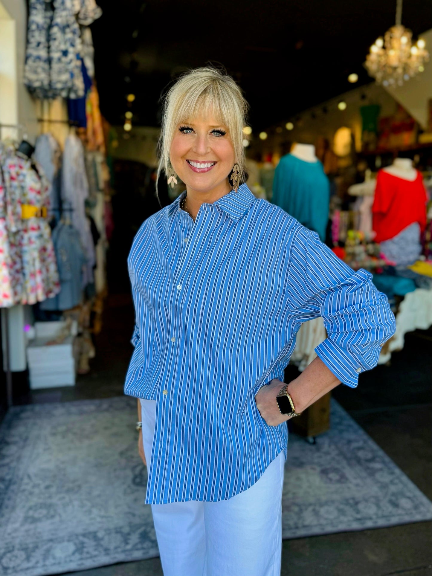 Dear John Blue Lines Lola Button Up Top