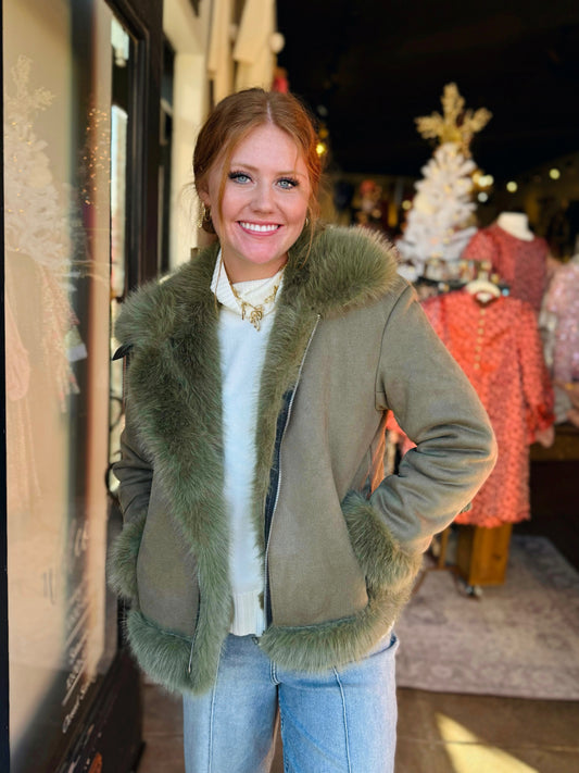 Coco & Carmen olive Dion Faux Moto Jacket