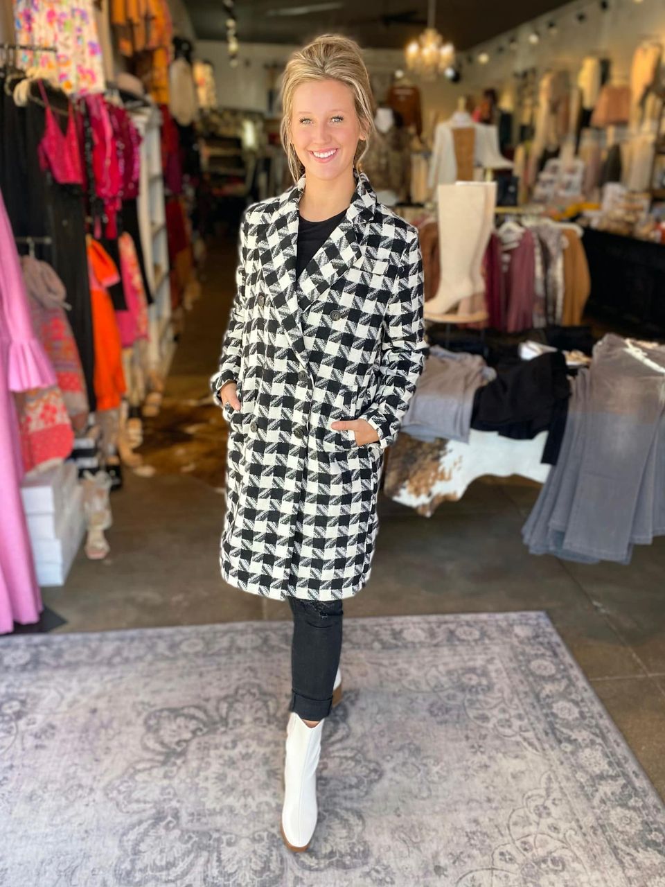 Blake Black/White Double Button Coat Jacket