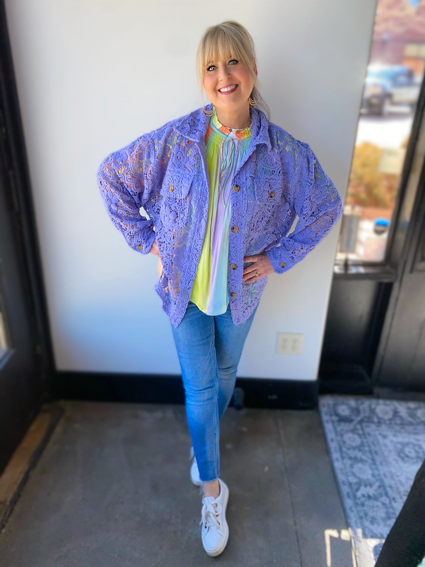 Lavender Oversized lace shacket