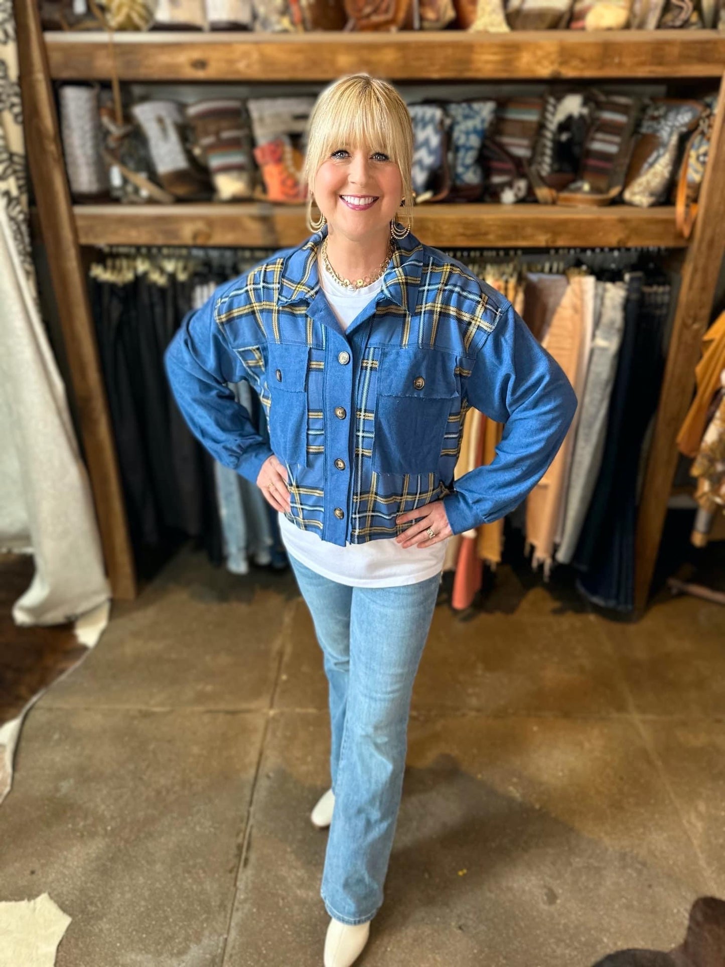 blue multi jacket