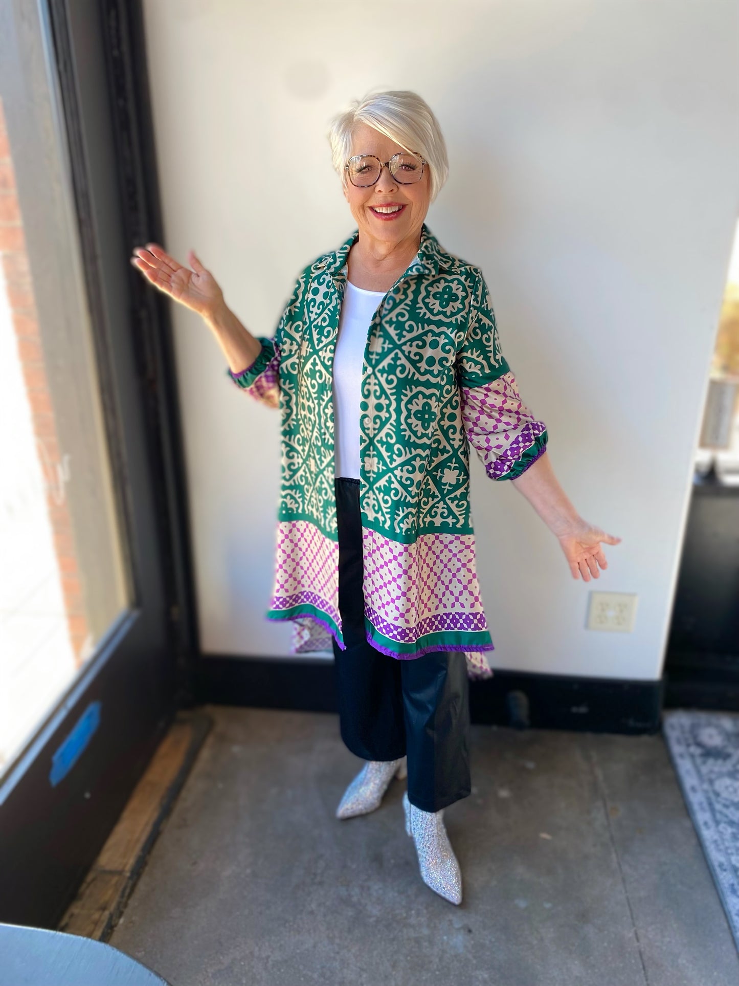 ethnic green/ fuchsia bohemian tunic