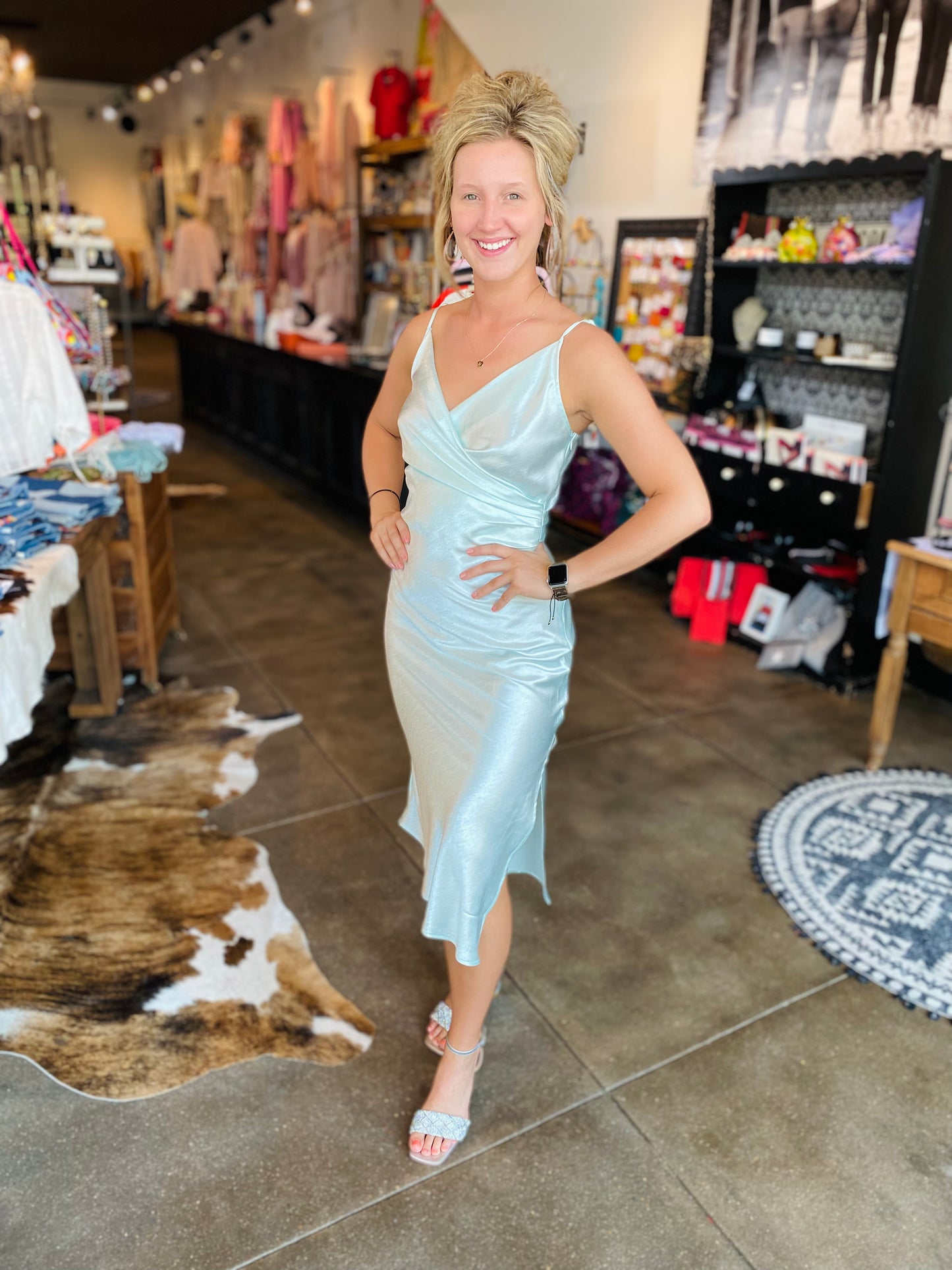 Light mint v neck side slit dress