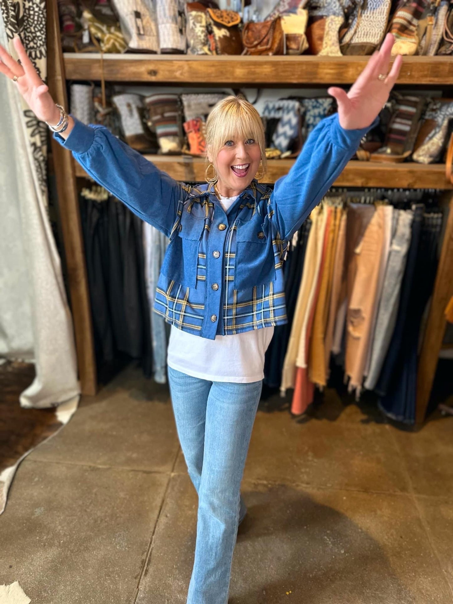 blue multi jacket