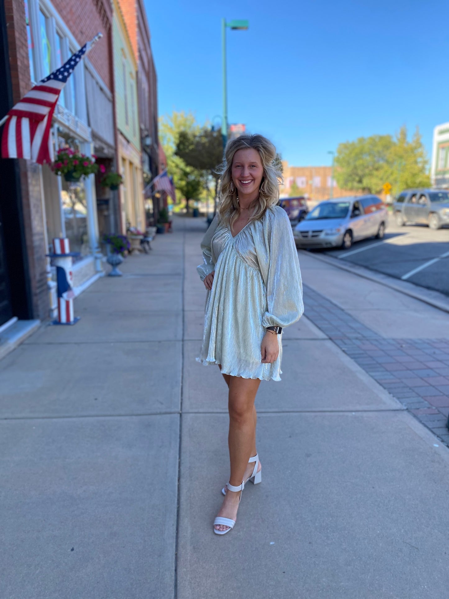 silver open dolman sleeve mini dress
