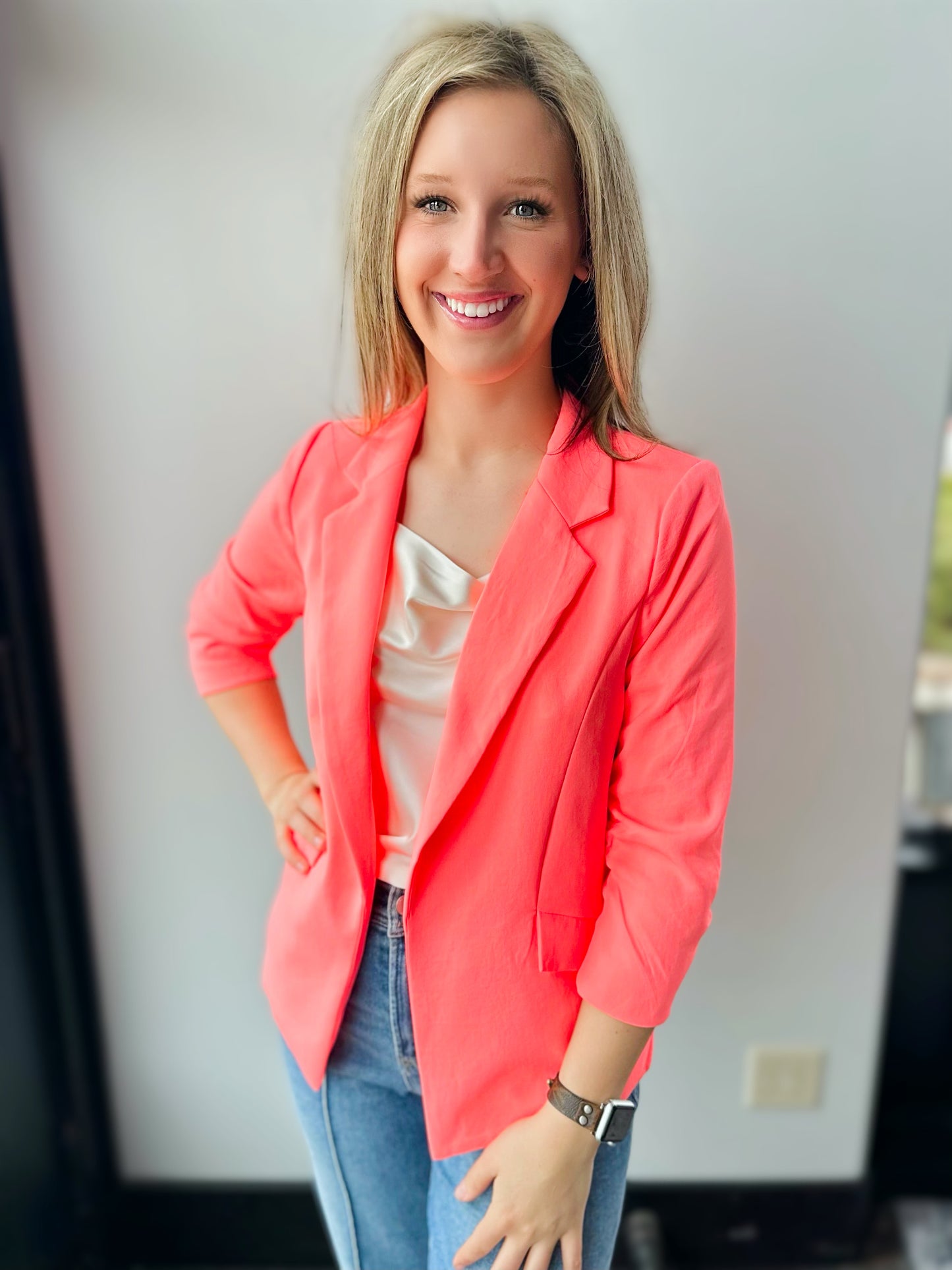 Girl Boss Blazer in Neon Salmon