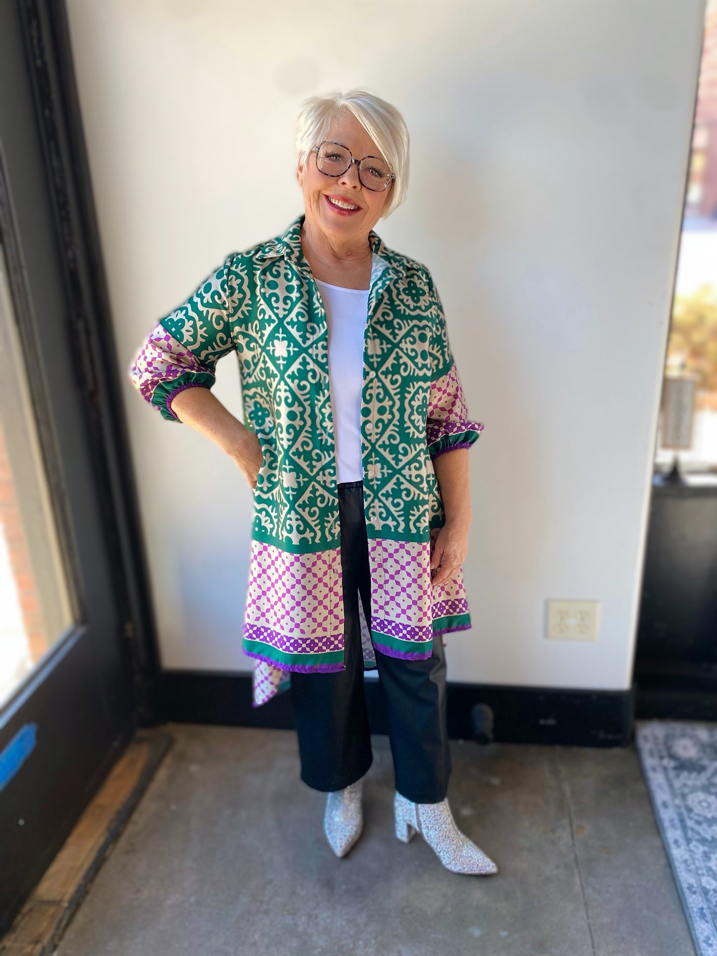 ethnic green/ fuchsia bohemian tunic