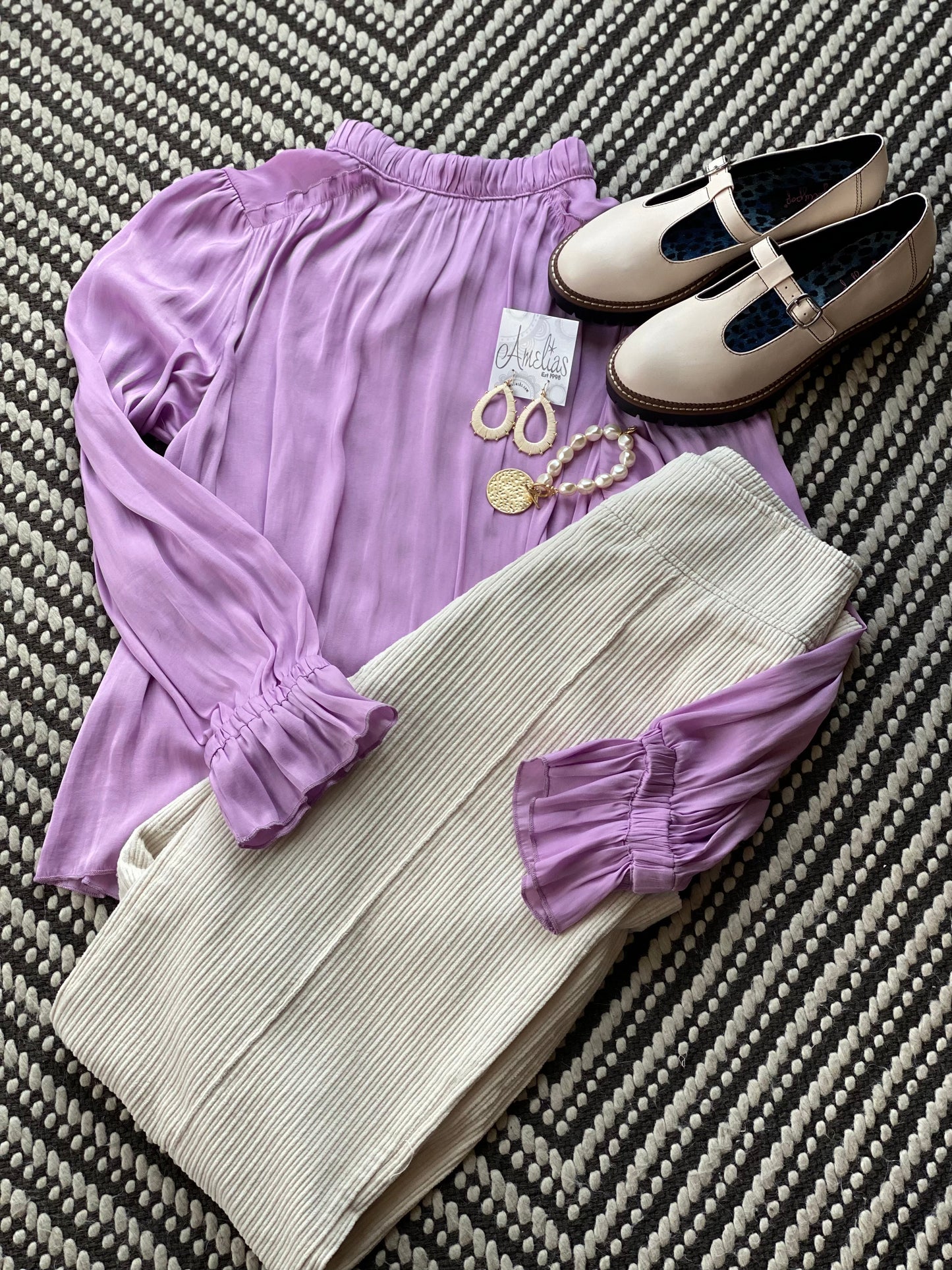 Cream corduroy straight pant