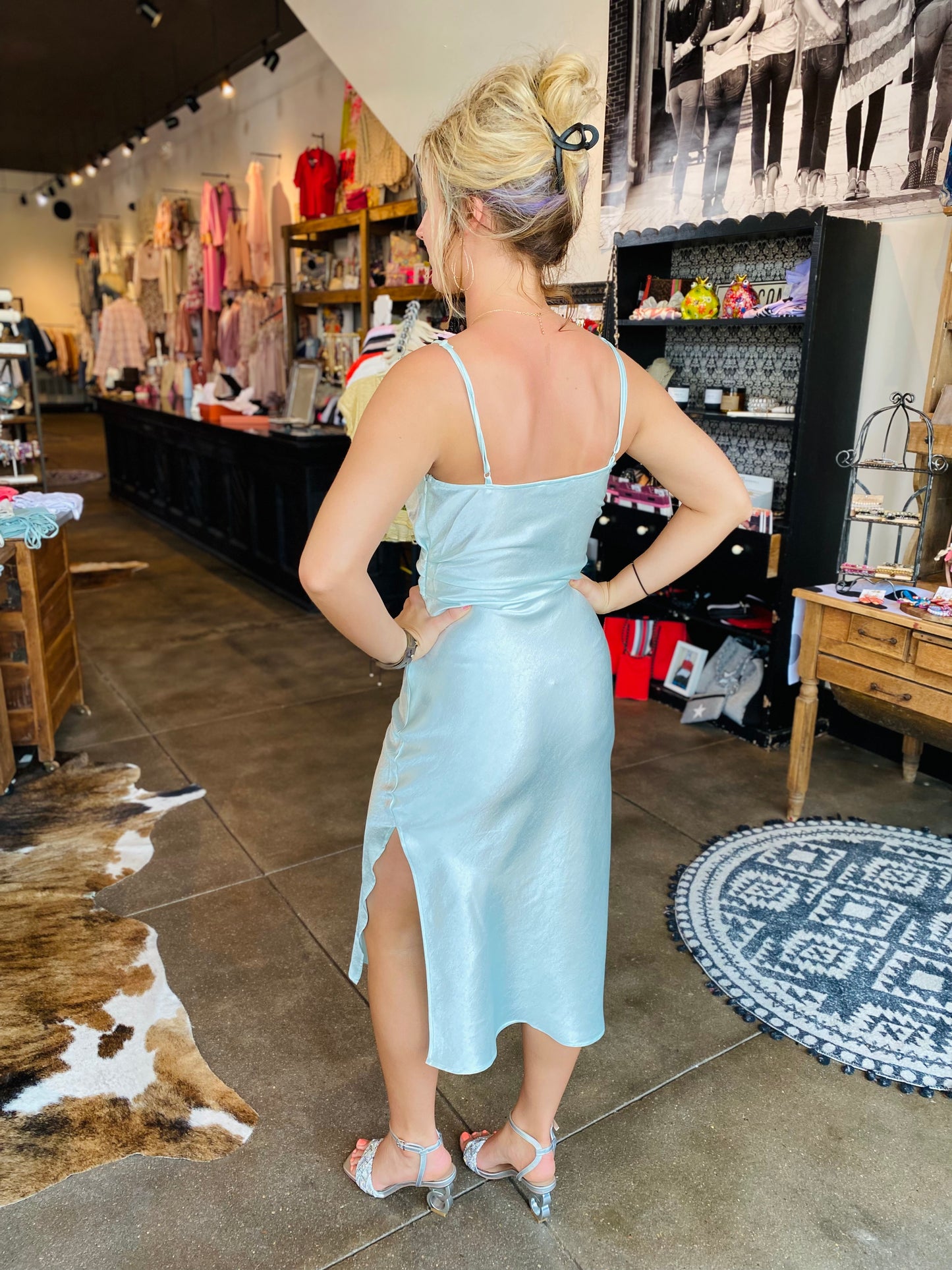 Light mint v neck side slit dress