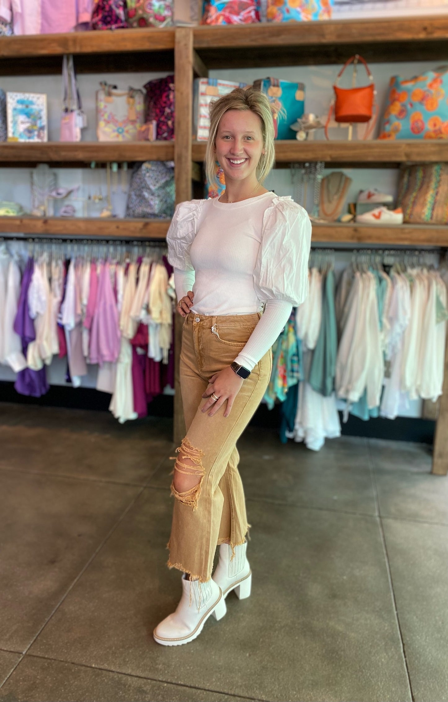 white juliet sleeve top