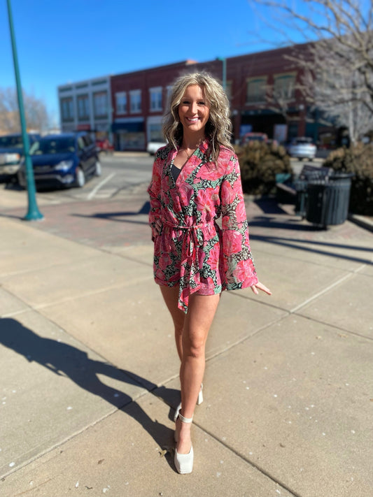 Fiona Pink Floral Romper
