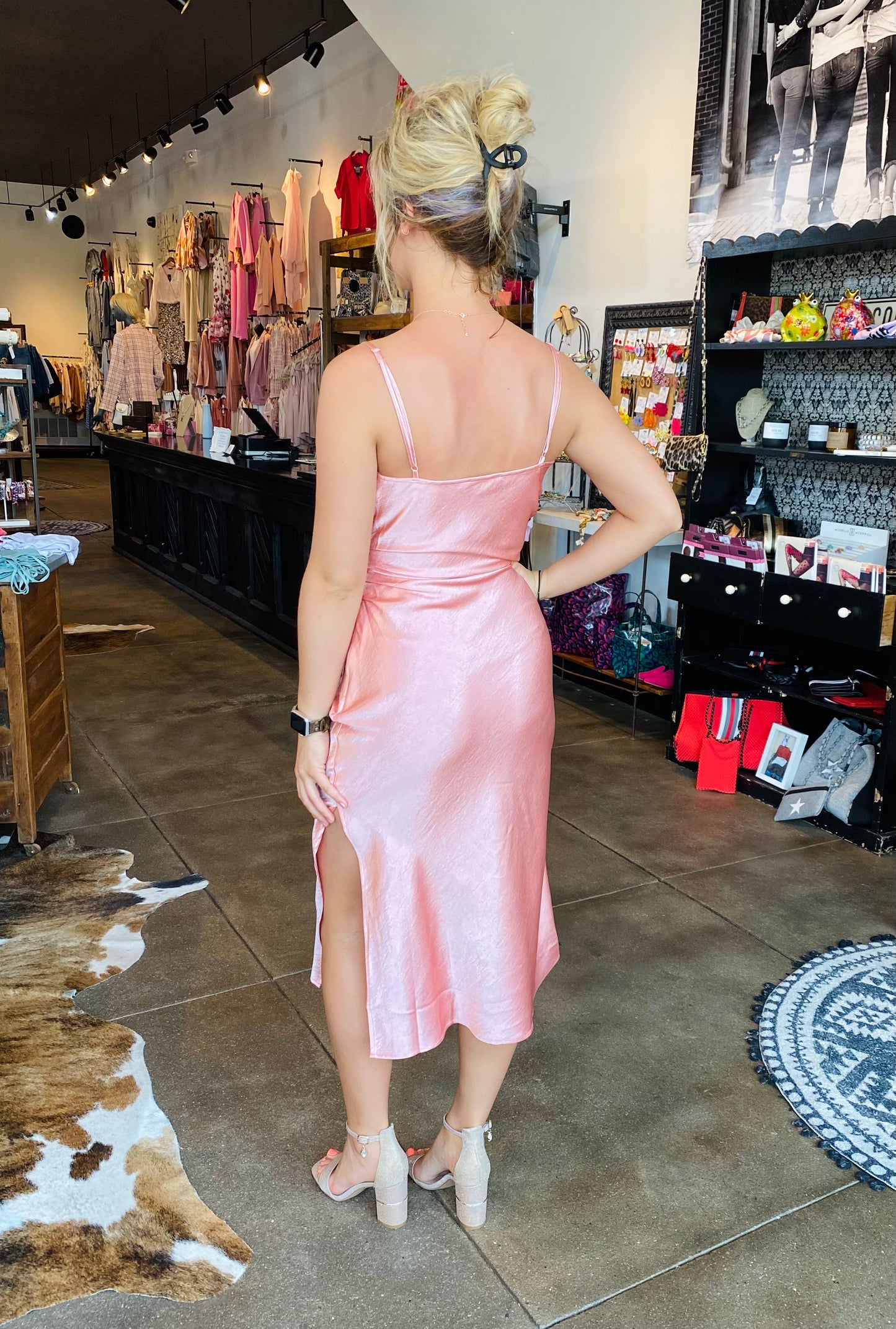Teak rose v neck side slit dress