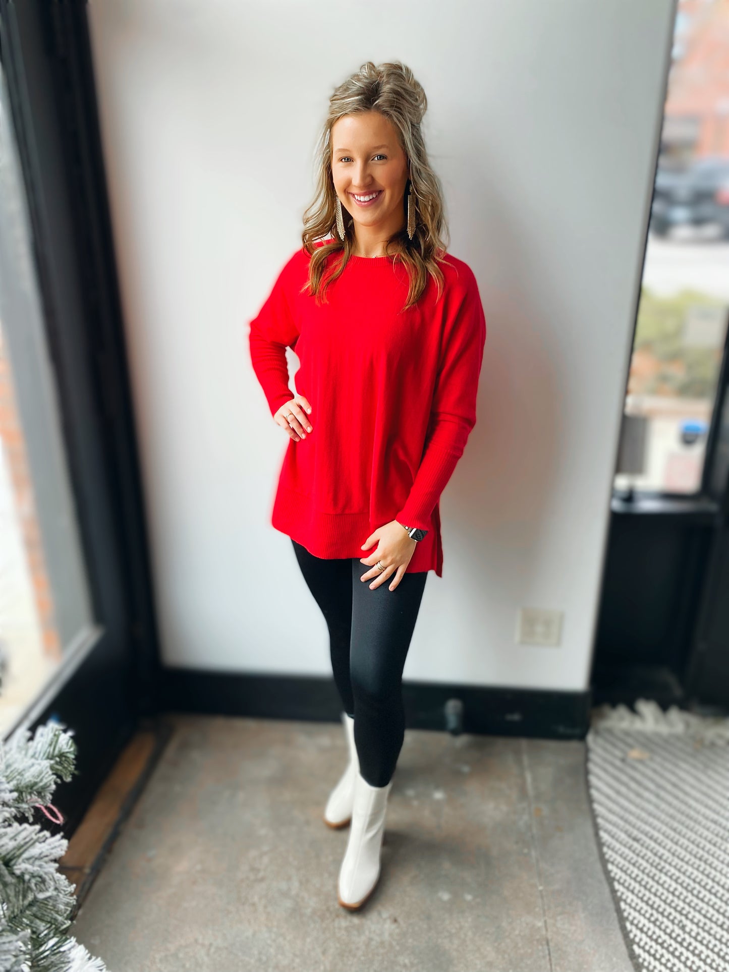 red solid long sleeve dolman body top