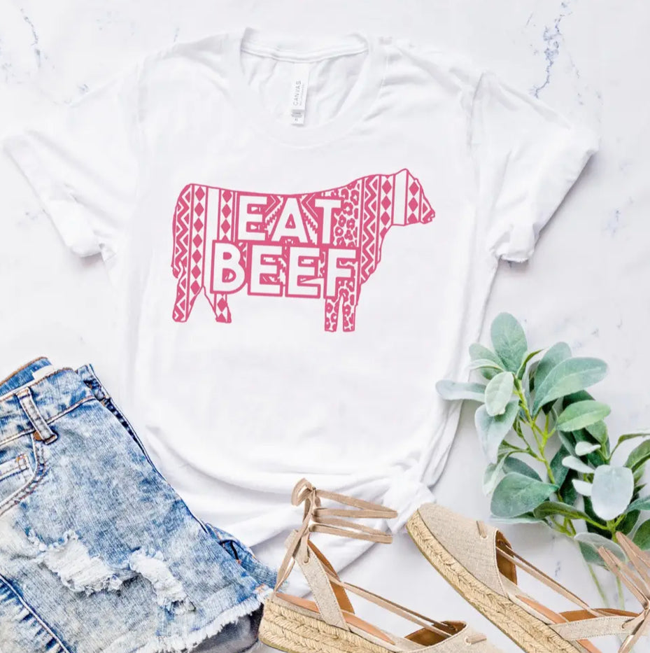 Eat beef pink print tee