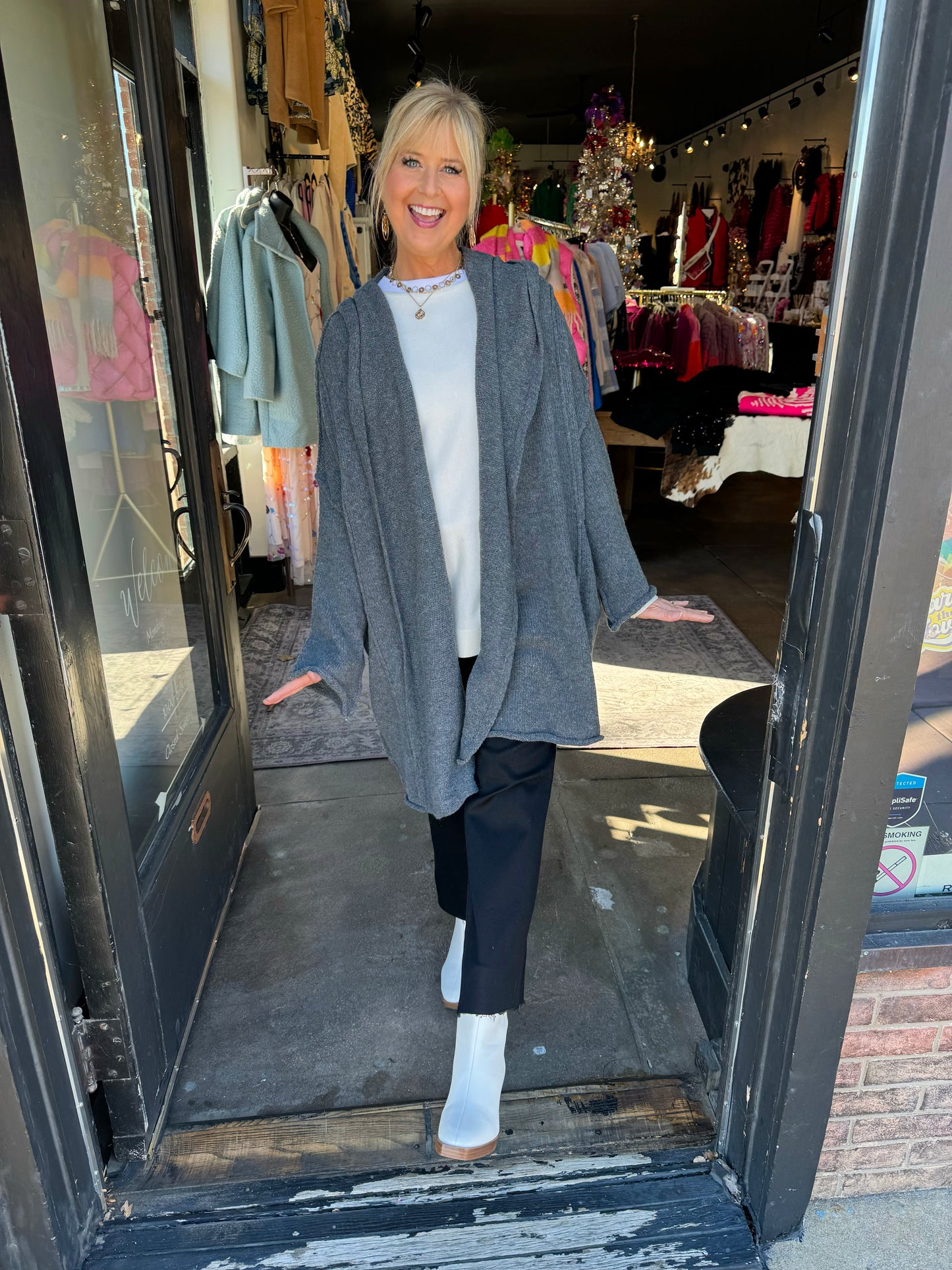 Cozy Day Charcoal Long Cardigan with hood