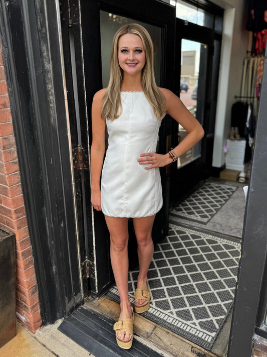 Endless Rose White Pearl Trimmed Midi Dress