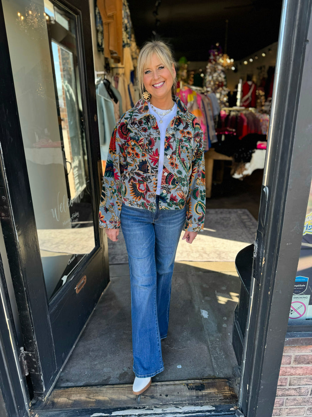 Ivy Jane Blue Print Velvet Jean Jacket