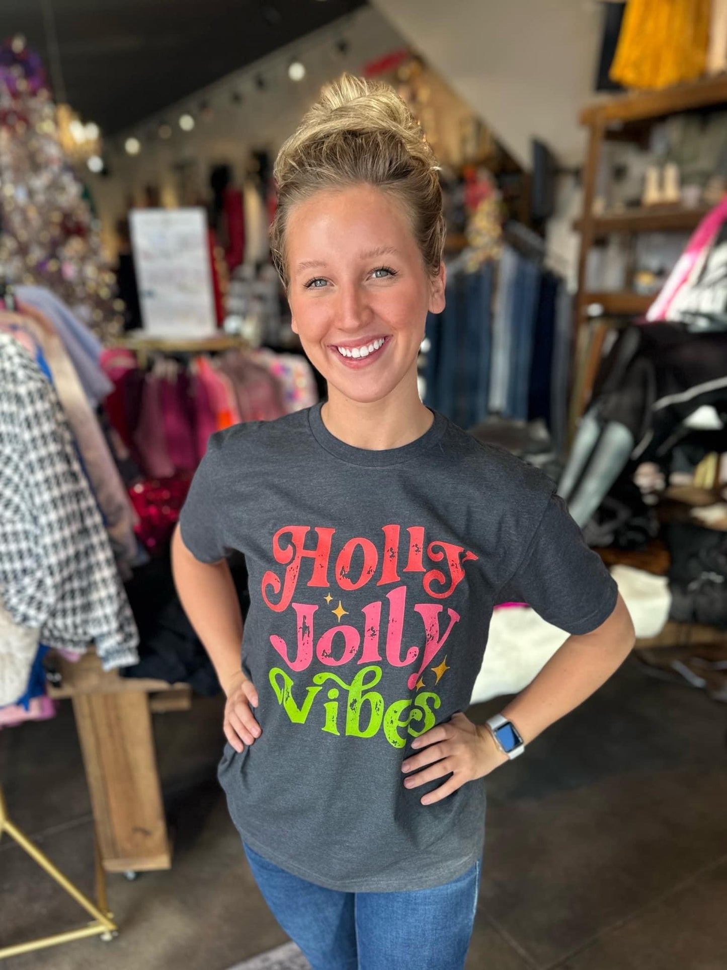 Holly Jolly Vibes Charcoal Short Sleeve