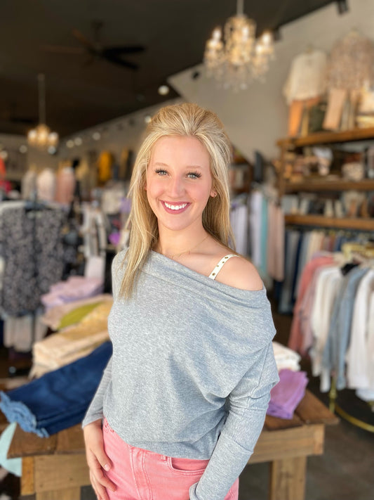 Heather Grey off the shoulder top