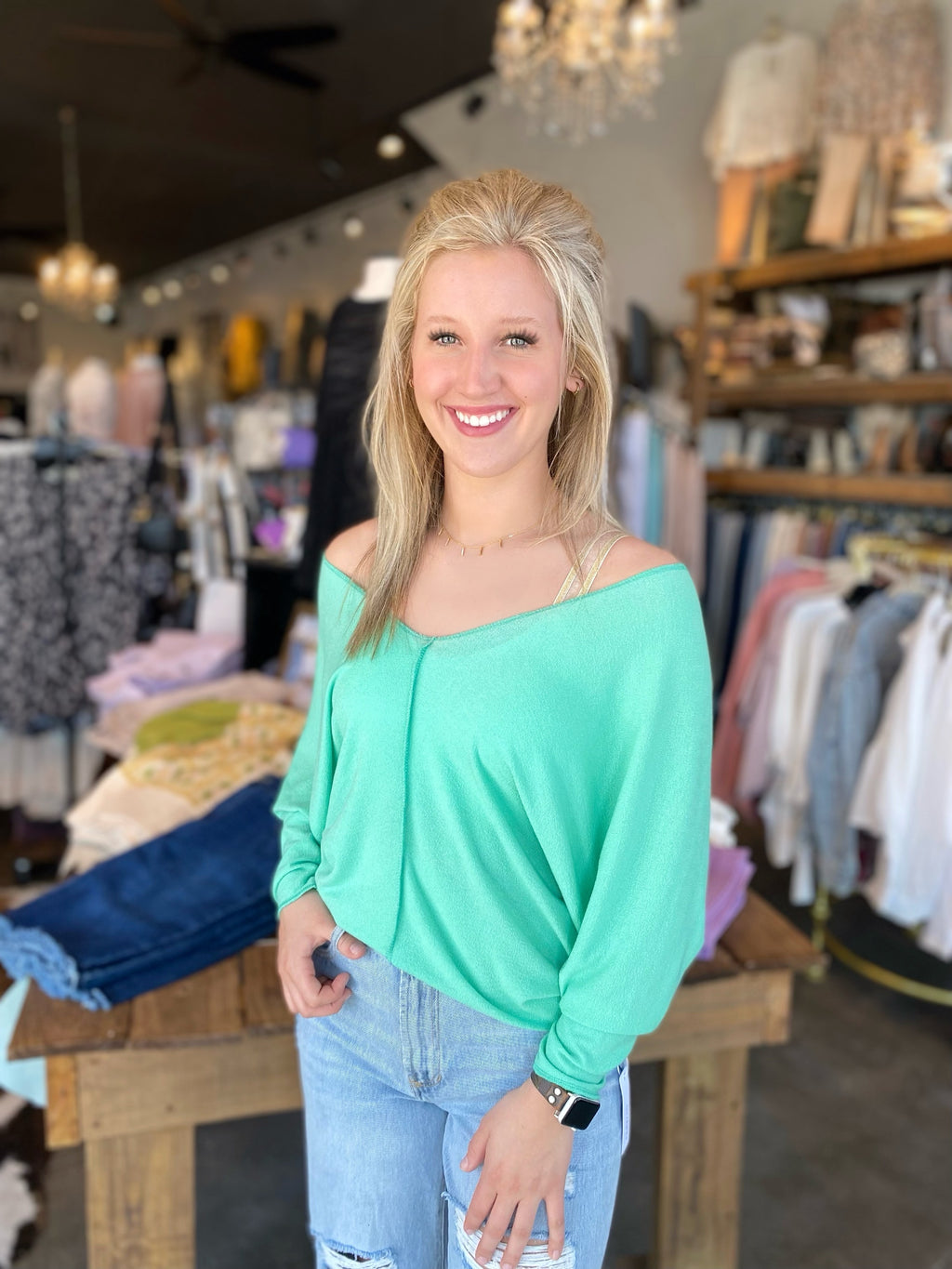 Seafoam Green Crepe Hacci Dolman