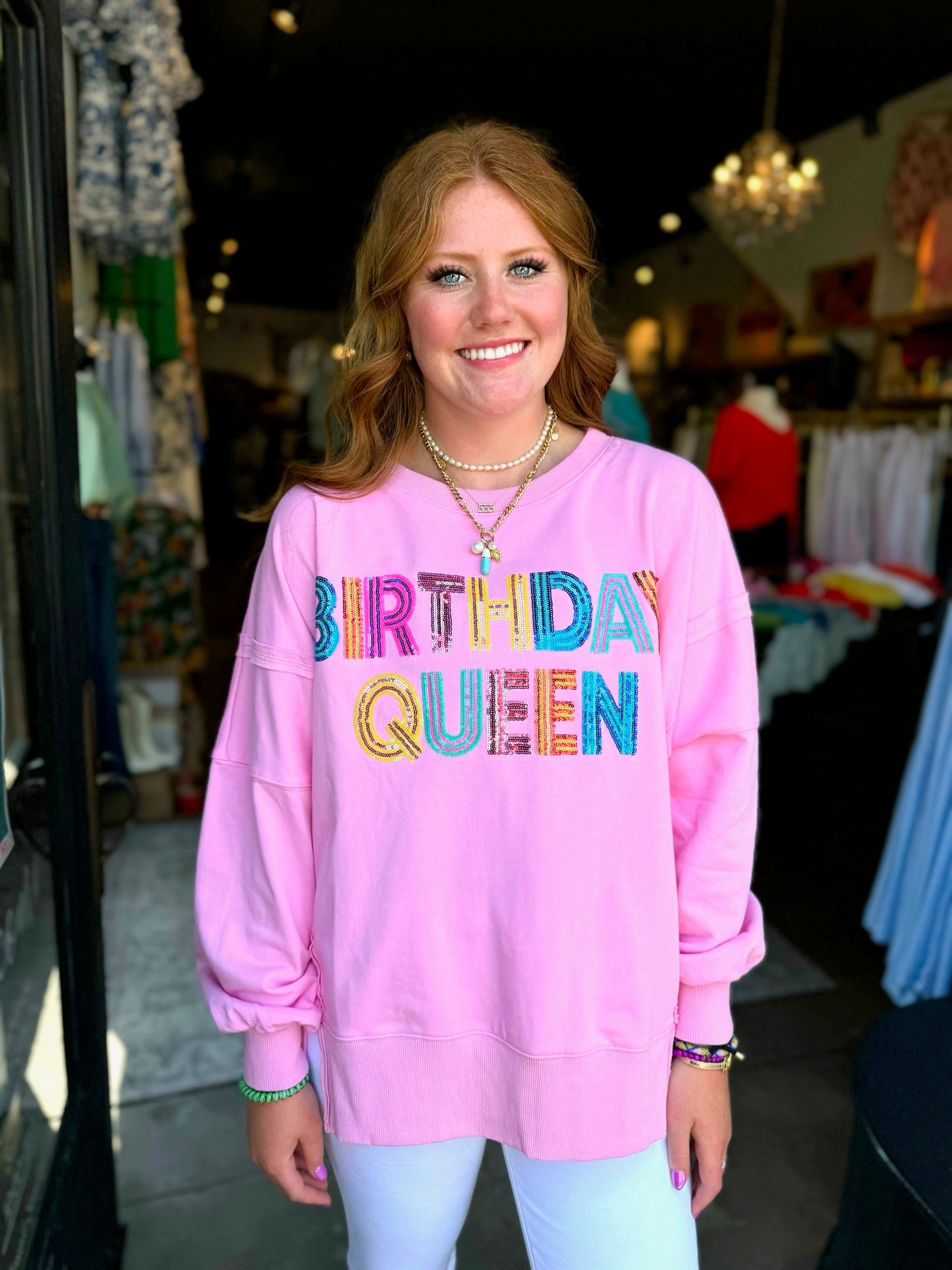 Birthday Queen Sequined Embroidered Sweatshirt