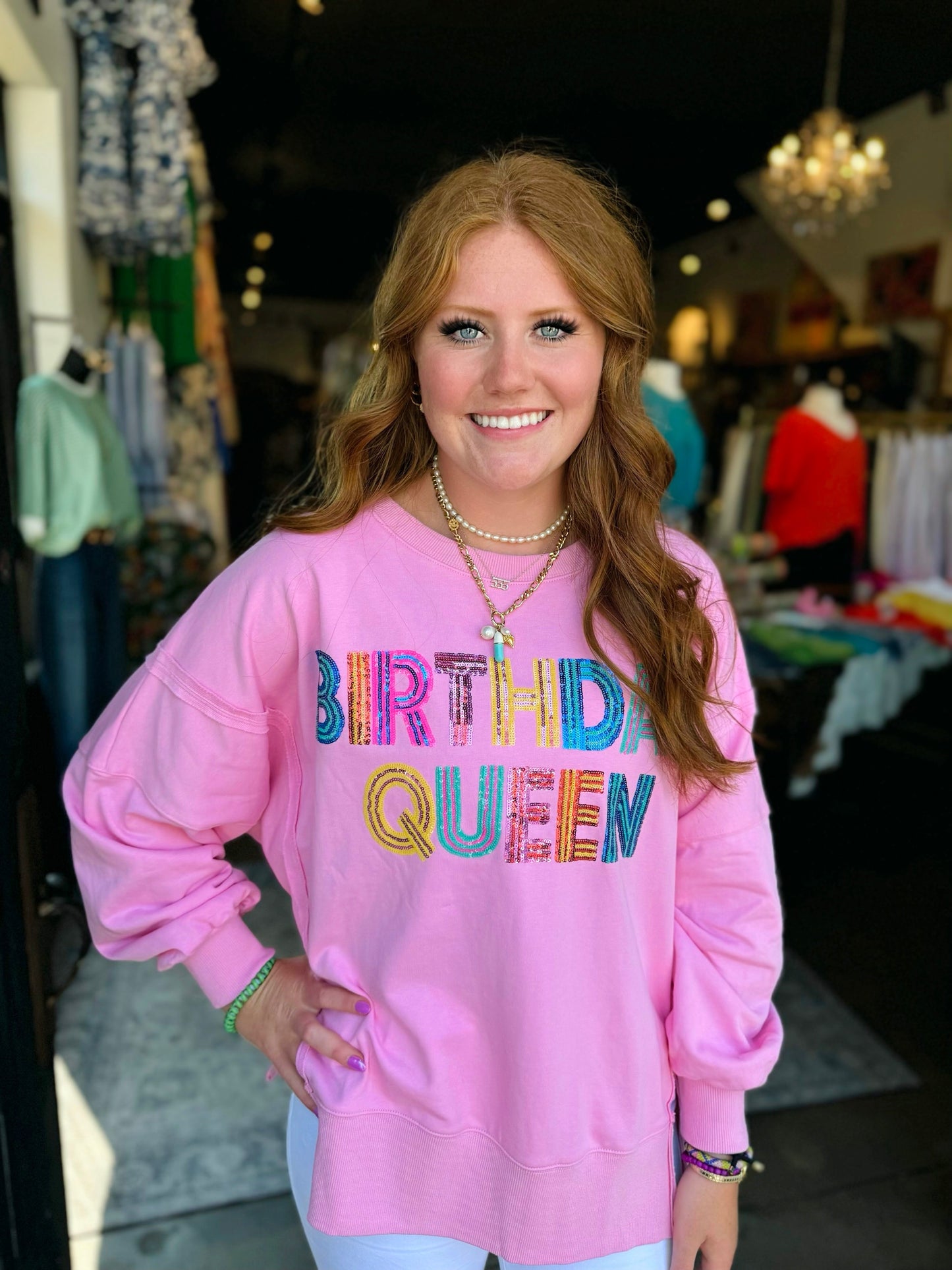 Birthday Queen Sequined Embroidered Sweatshirt