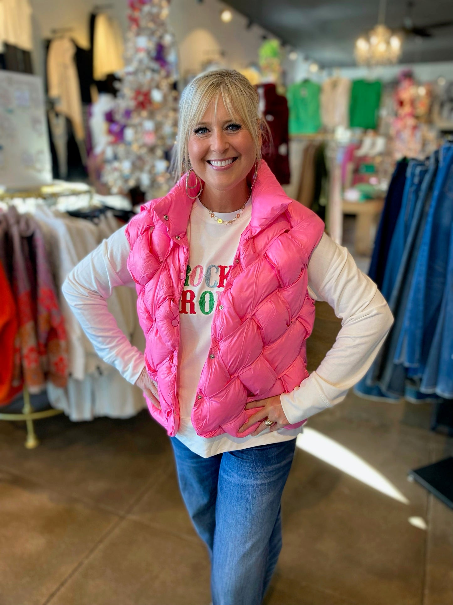 In A Bubble Puffer Vest in Hot Pink