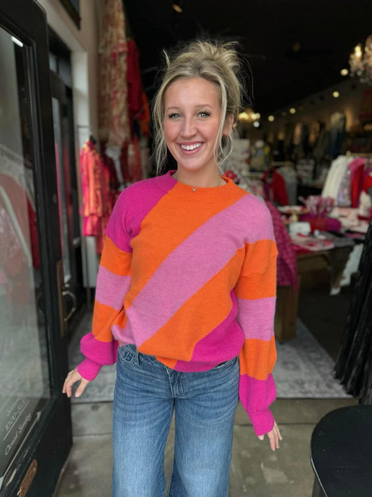 It’s A Vibe Pink and Orange Color Block Sweater