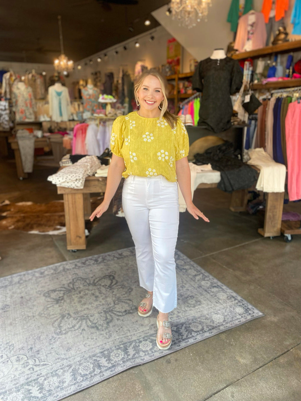 Ivy Jane Mustard Embroidered Printed Top