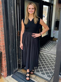 Kld Black S/S V-Neck Ribbed Contrast Dress