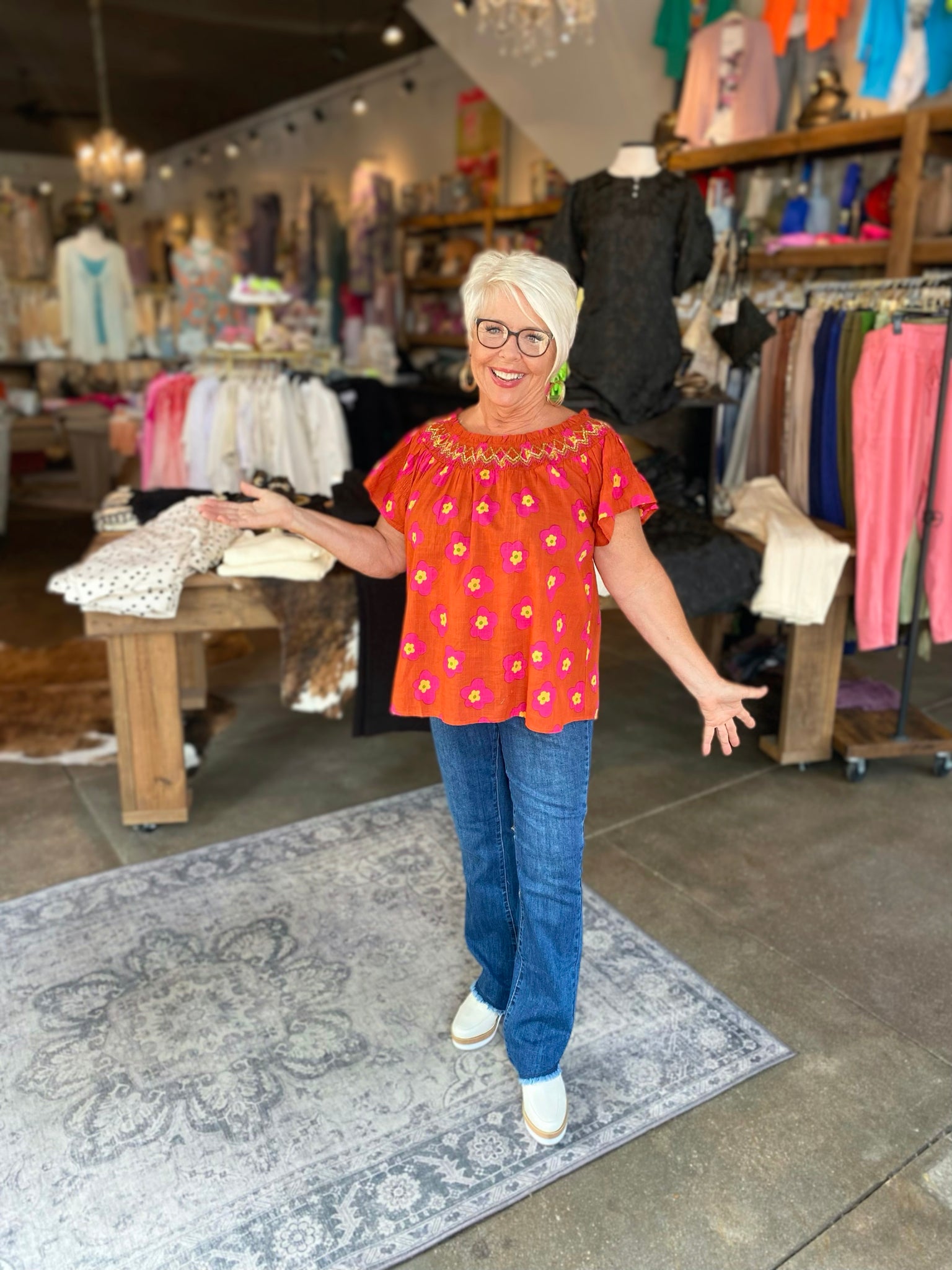 Ivy Jane rust Pop Smocked Top