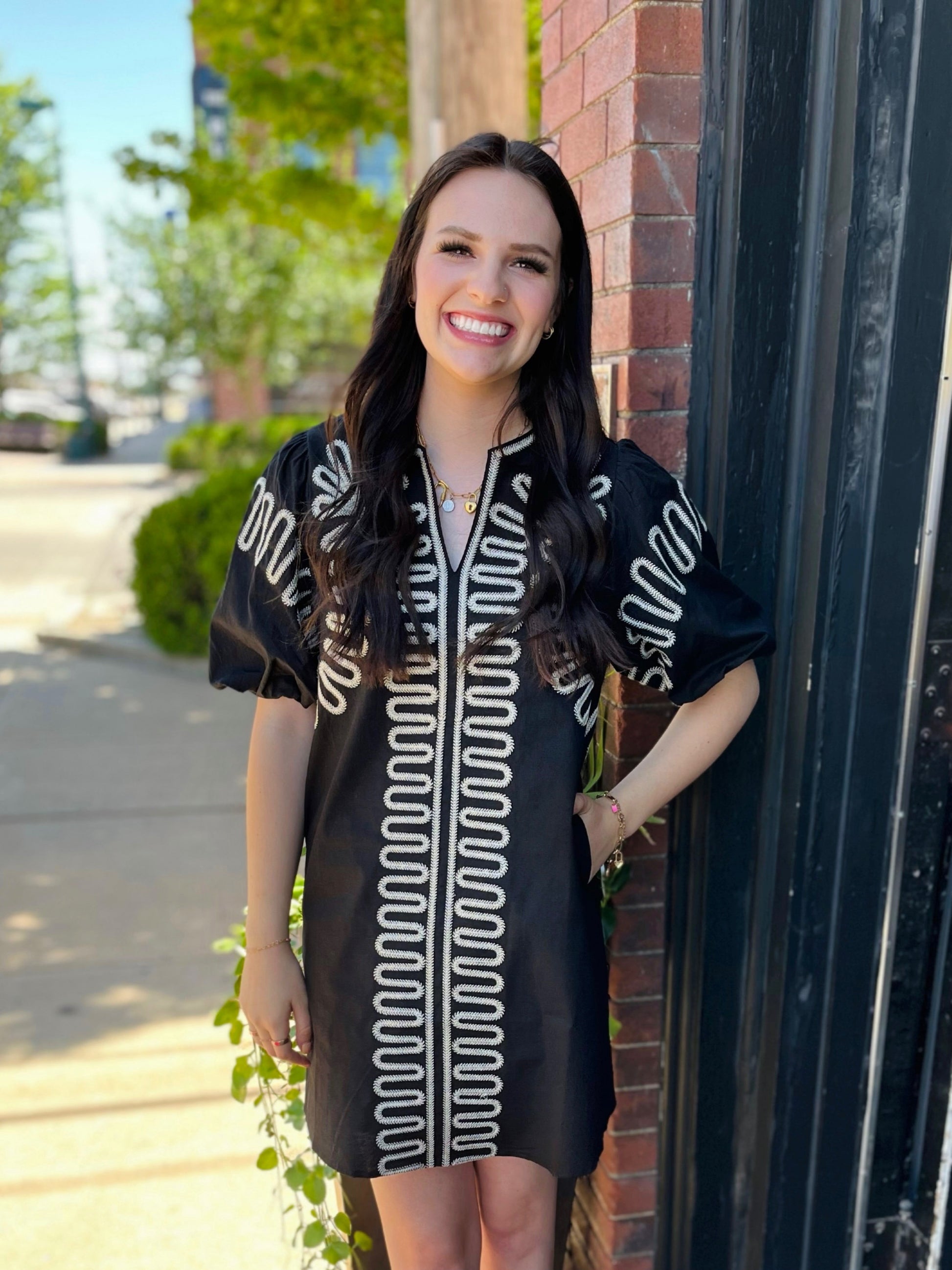 embroidered puff sleeve dress Simply Southern Embroidered Puff Sleeve Dress Linen / M, Size M